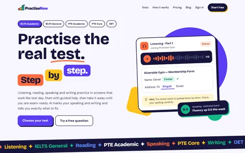 The PractiseNow home page